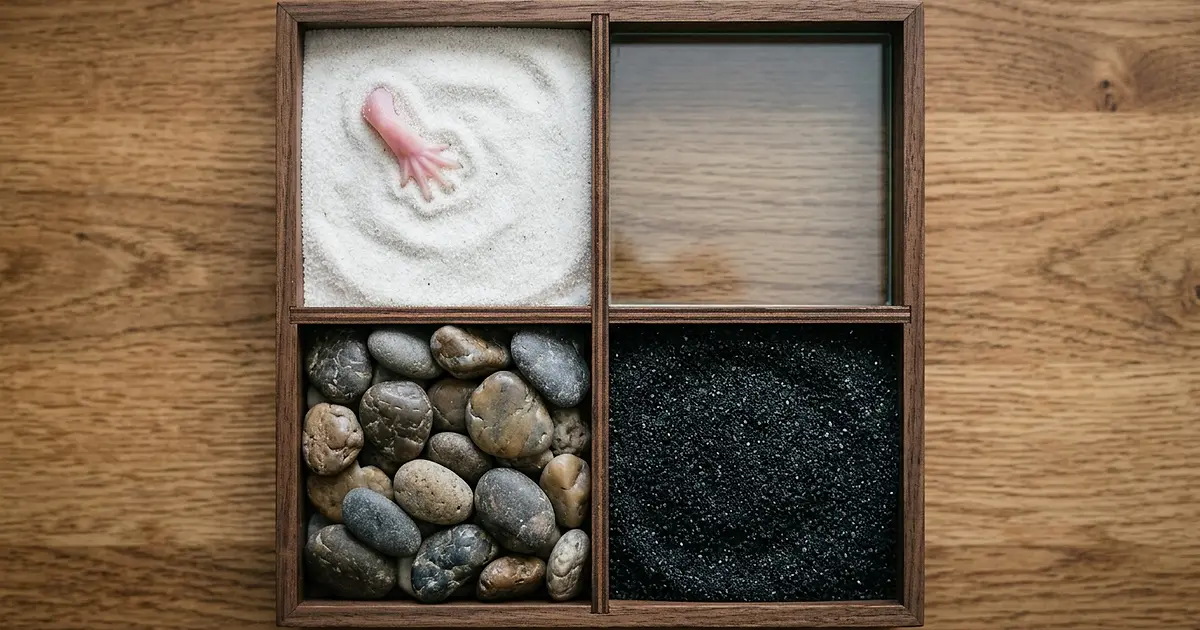 Four different aquarium substrate types compared for axolotl safety